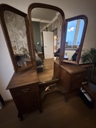 Toaletka / konsola z potrójnym lustrem – styl vintage, drewno