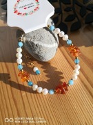 Bransoletka bursztyn Bałtycki perły i chalcedon