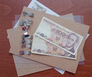 2 x oryginalny banknot PRL 2 x 100 zl i ilustracje 2x antyrama A5 prezent 