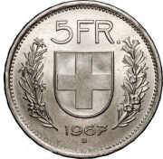 SZWAJCARIA 5 franków 1967, KM# 40, UNC, srebro835
