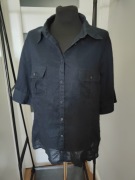 granatowa koszula bluzka 100% len h&m M/L długość 64 klatka 52