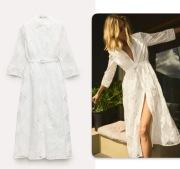 ZARA sukienka koszulowa z haftem zw collection, kolor ecru, r. XL