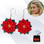 Kolczyki szydełkowane z bawełny – kwiaty, srebro 925, opakowanie prezentowe