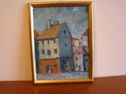 Obraz stare miasto olej na płycie  34 x 44 cm.