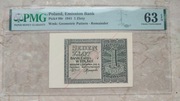 1 złoty z 1941 roku, bez serii, skasowany z perforacją, w nocie PMG 63 EPQ