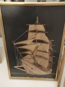 OBRAZ CEPELIA SŁOMIANY RĘKODZIEŁO  GALEON STATEK LATA 70 PRL