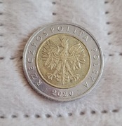 Moneta 5 złotych z 2020 roku obiegowa 5 zł 2020r rok 5 zl obiegowe RZADKA