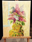 Bzy w oknie olej, szpachla