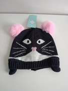 Nowa dziewczęca czapka czarna kotek z pomponami r 18-24 m