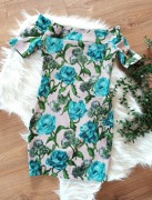 letnia kremowa bezowa sukienka 36S w kwiaty kwiatki z krotkim rekawem