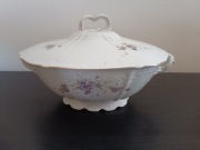 Waza porcelanowa do zupy przedwojenna motyw kwiatowy fiołków fiołki 