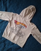 Beżowa zapinana chłopięca bluza z kapturem nadrukiem Hot Wheels r. 164