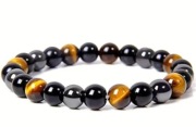 Bransoletka potrójna ochrona tygrysie oko, obsydian i hematyt