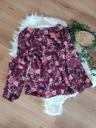 czerwona bordowa burgundowa bluzka z długim rękawem damska kwiecista