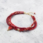 Naszyjnik serce 3D czerwony kamienie koral