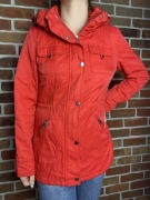 Kurtka płaszcz damska F&F XS S czerwień kaptur kieszenie na zamek jesien 
