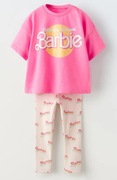 Komplet Zara r. 92 różowa bluzka i kremowe legginsy Barbie stan idealny 