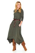 Khaki Asymetryczna Długa Sukienka Dzianinowa