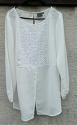 Biała, kremowa długa bluzka, tunika z koronką r 44
