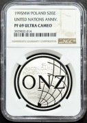 20 ZŁ 1995, 50. ROCZNICA POWSTANIA ONZ, NGC PF 69 UC #83