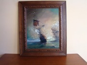 Sudak Dębowa rama walczące dwa galeony