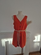 Zwiewny wiskozowo lniany krótki kombinezon damski z paskiem r. L  XL