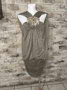 PINKO Italy sukienka L khaki wieczorowa zdobiona glamour premium