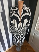Kardigan, długi płaszczyk, zebra biało czarny, Premoda