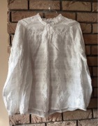 Marie Lund 38 M biała ażurowa muślinowa koszula ze stójką bluzka vintage