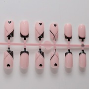 Sztuczne paznokcie PRESS ON, czarny french z serduszkami, walentynki