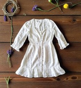 Romantyczna mini sukienka lato biała BOHO XS S M bawełna vintage retro 