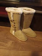 Skórzane Kozaki Buty Emu Wysokie Śniegowce Wełna