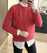 Ralph Lauren wełniany sweter malinowy ciepły haftowane logo premium