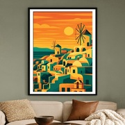 Grecja - Santorini - grafika w stylu Art Deco - plakat 40x60cm