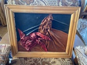 Obraz ze skóry czarny czerwony brązowy antyk 56x46cm