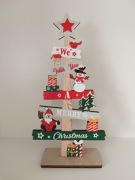 Drewniana Ozdoba Świąteczna - Choinka z Mikołajem i Bałwankiem