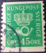 Znaczek pocztowy Szwecja 1929/34r.Korona i róg pow
