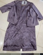 Komplet damski sukienka + żakiet – fioletowy – elegancki 