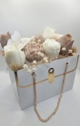 Elegancki Flower Box torebka kwiaty z wosku sojowego beżowo biały 