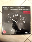 Zegar ścienny AURIOL z termometrem i higrometrem, czarny