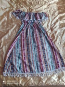 sukienka etno boho folk meksyk frędzle pompony falbany kolorowa midi, shein