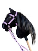 Hobby horse czarny koń na kiju realistyczny A5 mały lekki zestaw akcesoria