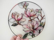 Nowy witraż witrażyk dekoracja okienna kwiaty magnolii