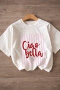 Biały T-shirt z nadrukiem Ciao Bella Rozmiar M