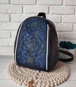 Duży pojemny plecak damski w granatowe kwiaty goth hand made elegancki 