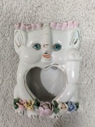 Biała porcelanowa ramka na zdjęcia serce porcelanowy słoń słonik vintage