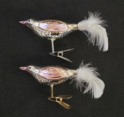 Bombki szklane, 2 x ptaszek na klipsie retro wzór prl ozdoby choinkowe