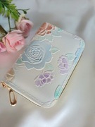 Mały biały portfelik- Skóra naturalna- Ręcznie malowany