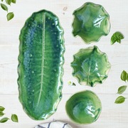 Ceramiczny zestaw zielony rękodzieło patera liść  z 3 miskami