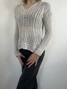 Ażurowy kremowy sweterek, lekki, plażowy, boho rozm. XS Hollister